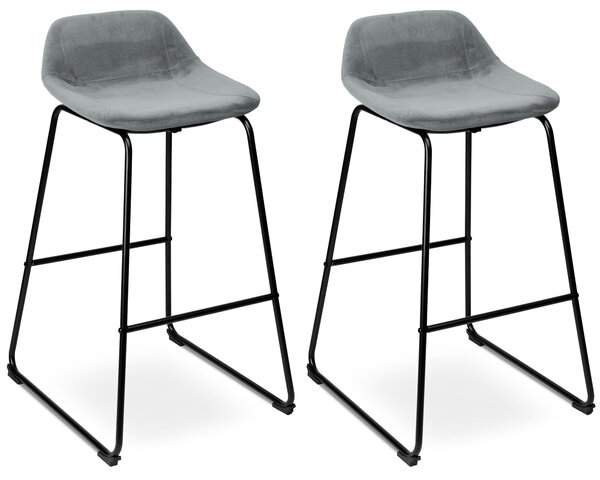 ViaDomo Via Domo - Zamatová barová stolička Terra - šedá / čierna - 43x91x30 cm - sada 2 ks