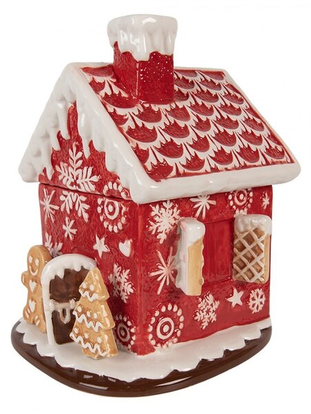 Červená keramická dóza perníková chalúpka - Ø 22*28 cm - Clayre & Eef
