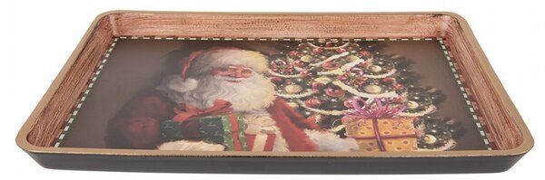 Hnedý plastový vianočný podnos Santa - 31*22*2 cm - Clayre & Eef