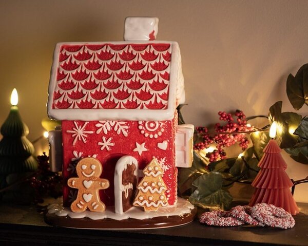Červená keramická dóza perníková chalúpka - Ø 22*28 cm - Clayre & Eef