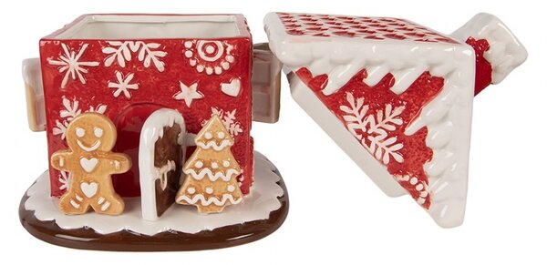 Červená keramická dóza perníková chalúpka - Ø 22*28 cm - Clayre & Eef