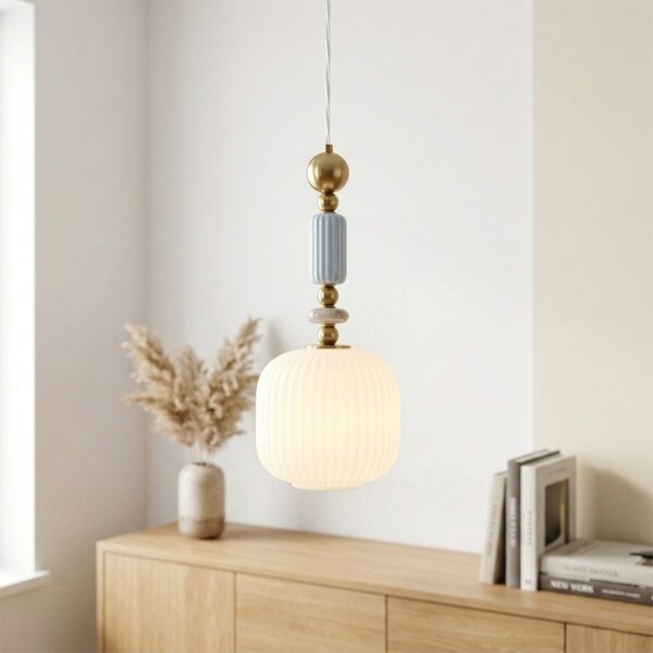 Luster na lanku ROYAL 1xE27/15W/230V zlatá/biela