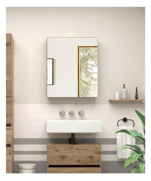 Závesná kúpeľňová skrinka so zrkadlom v dekore duba v prírodnej farbe 60x70 cm Wisla – Støraa