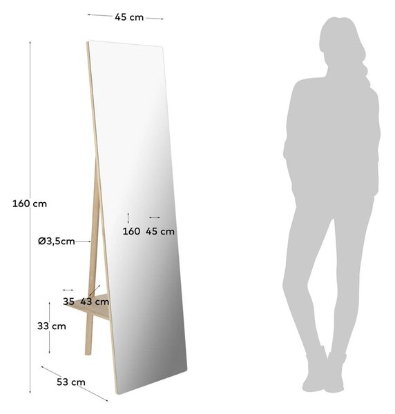 Stojacie zrkadlo s dreveným rámom 45x160 cm Keisy – Kave Home