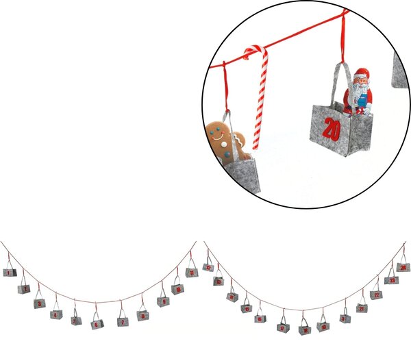 Závesný adventný kalendár BAGLANDER 5 m, sivý