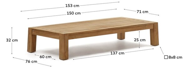 Konferenčný stolík z teakového dreva v prírodnej farbe 76x153 cm Forcanera – Kave Home