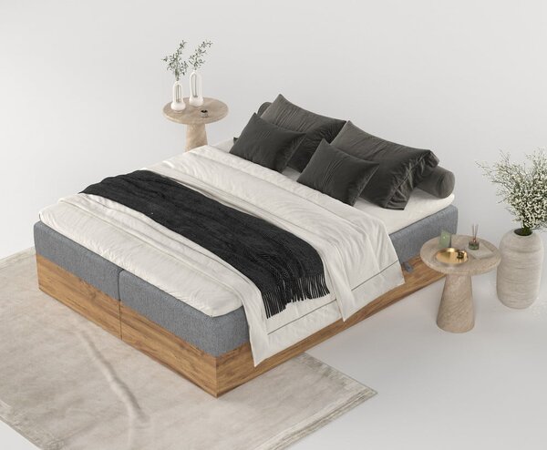 Boxspring posteľ s úložným priestorom v sivo-prírodnej farbe 140x200 cm Faro – Maison de Rêve