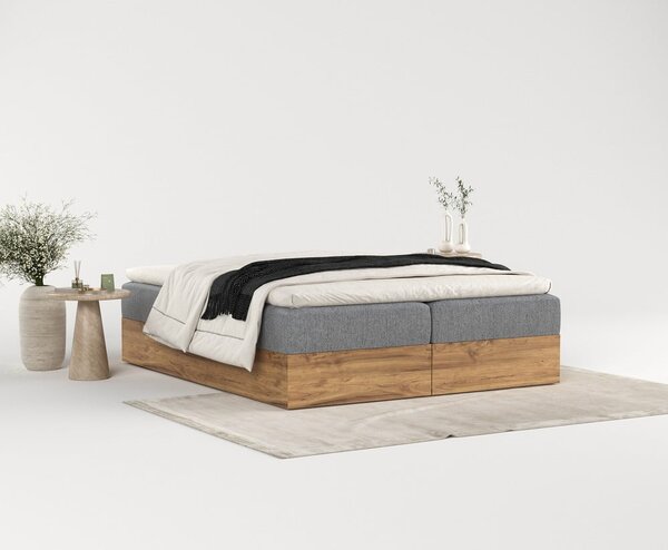 Boxspring posteľ s úložným priestorom v sivo-prírodnej farbe 140x200 cm Faro – Maison de Rêve