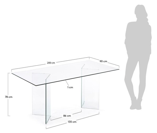Jedálenský stôl so sklenenou doskou 90x200 cm Burano – Kave Home