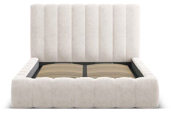 Krémová čalúnená dvojlôžková posteľ s úložným priestorom a roštom 160x200 cm Kelp – Micadoni Home