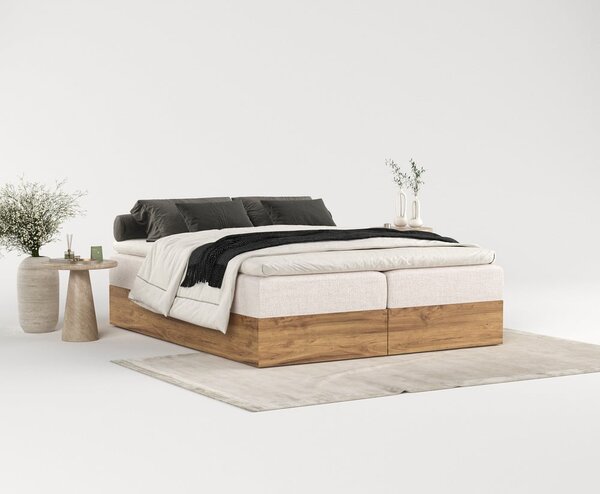 Boxspring posteľ s úložným priestorom v béžovo-prírodnej farbe 160x200 cm Faro – Maison de Rêve