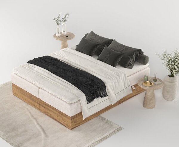 Boxspring posteľ s úložným priestorom v béžovo-prírodnej farbe 160x200 cm Faro – Maison de Rêve