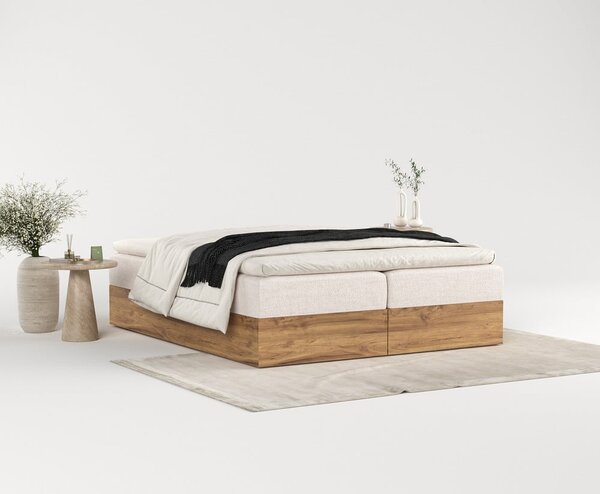 Boxspring posteľ s úložným priestorom v béžovo-prírodnej farbe 160x200 cm Faro – Maison de Rêve