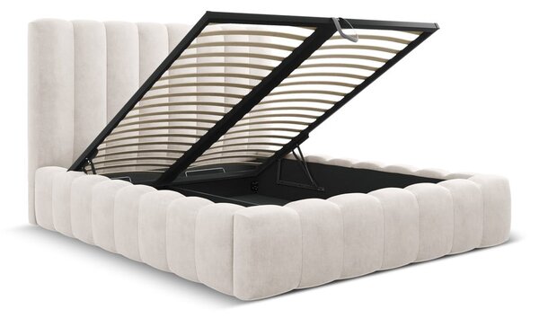 Krémová čalúnená dvojlôžková posteľ s úložným priestorom a roštom 160x200 cm Kelp – Micadoni Home