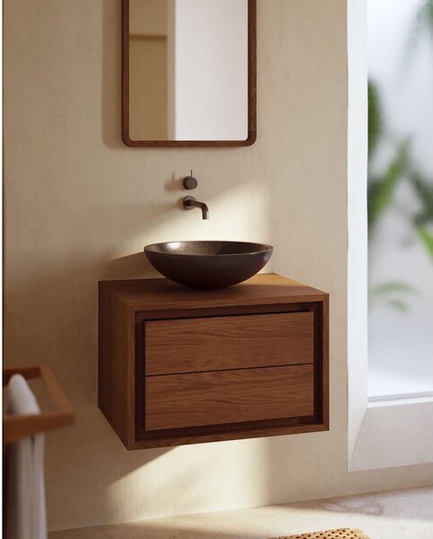 Tmavohnedá závesná skrinka pod umývadlo z teakového dreva 60x40 cm Kenta – Kave Home