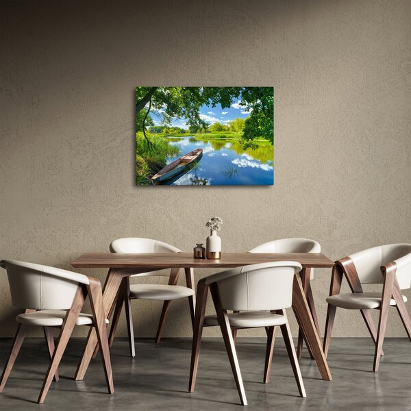 Obraz letné rieky s loďkou (70x50 cm)