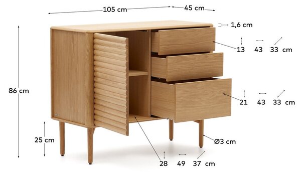 Nízka komoda v dekore duba v prírodnej farbe 105x86 cm Lenon – Kave Home