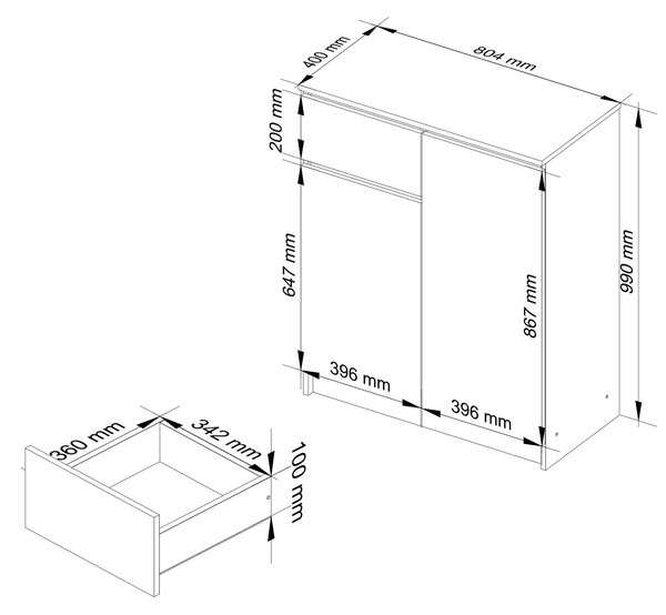 Ak furniture Komoda Kiara 80 cm 2 skrinky a 1 zásuvka biela/dub sonoma