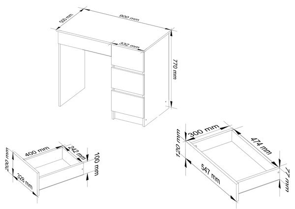 Ak furniture Písací stôl A-7 90 cm dub sonoma pravý