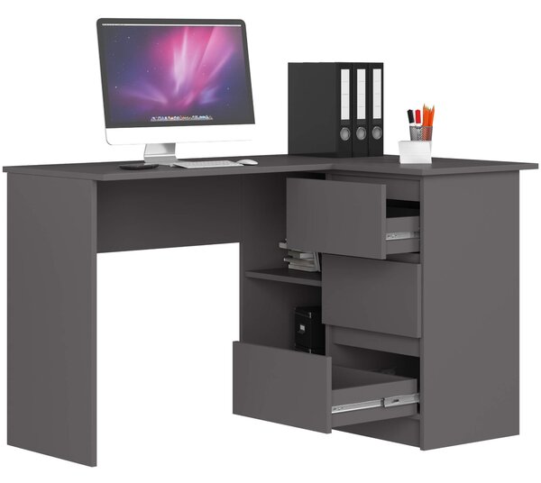 Ak furniture Rohový písací stôl B16 124 cm sivý pravý