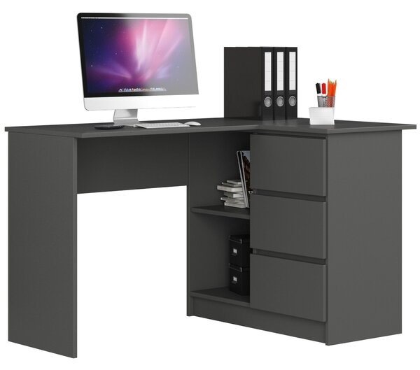 Ak furniture Rohový písací stôl B16 124 cm sivý pravý