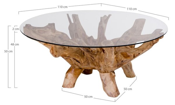 Okrúhly konferenčný stolík v prírodnej farbe so sklenenou doskou ø 110 cm Amazonas – House Nordic