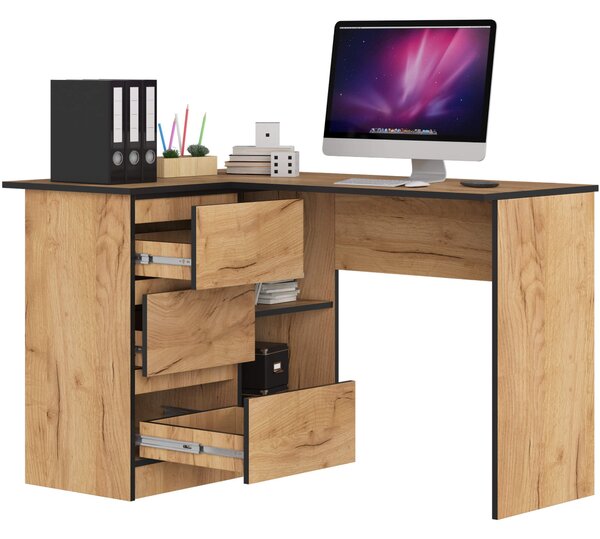 Ak furniture Rohový psací stůl B16 124 cm dub craft zlatý levý