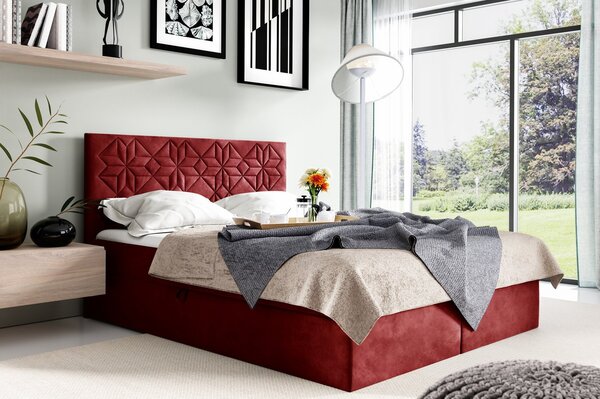 Manželská posteľ KVETA - 200x200, červená + topper ZDARMA