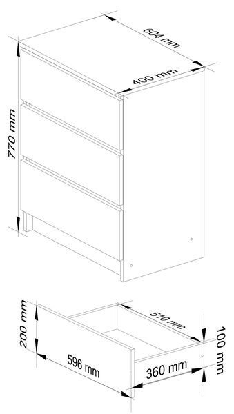 Ak furniture Komoda Kuba 60 cm - 3 zásuvky dub artisan