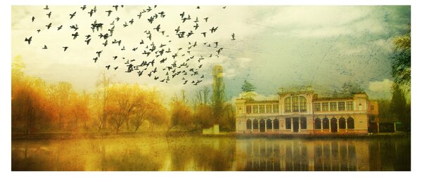 Obraz maľované krajiny so sídlom (120x50 cm)