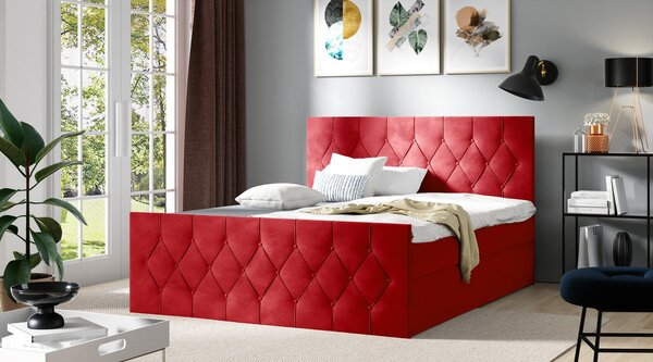 Čalúnená posteľ TIBOR LUX - 140x200, červená + topper ZDARMA