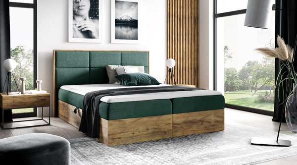 Boxspringová posteľ CHANTELLE 2 - 180x200, zelená + topper ZDARMA