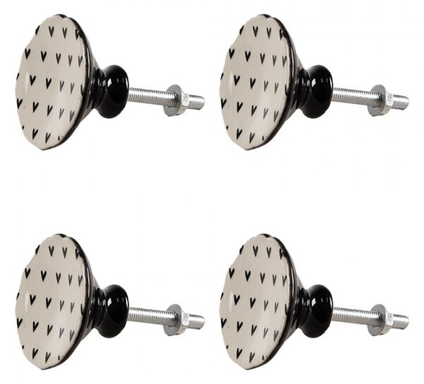 Set 4ks béžová keramická úchytka so srdiečkami - Ø 4*3 /6 cm - Clayre & Eef