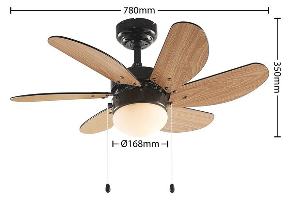 Lindby Stropný ventilátor Minja, čierny, tichý, 78 cm, E14, Čierna, Obývacia izba / jedáleň, kov, Moderný