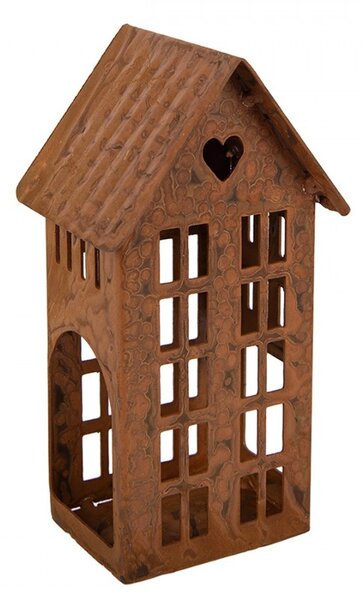 Hrdzavý svietnik v tvare domčeka Rustic Charm - 5*6*12 cm - Clayre & Eef