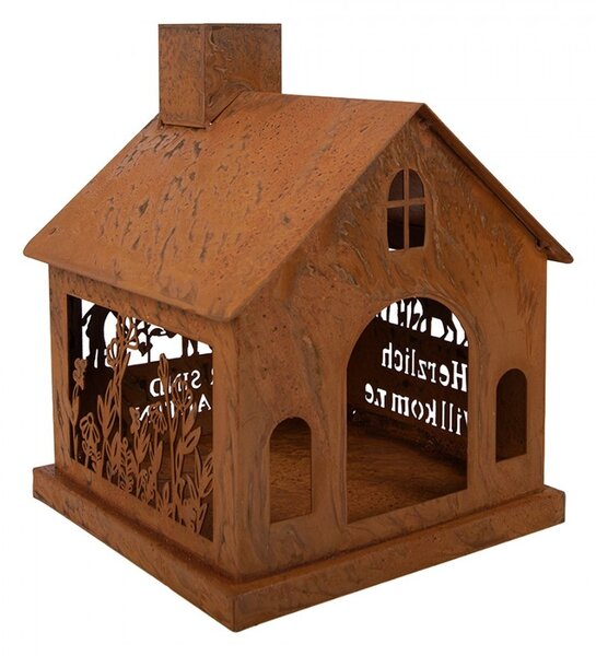 Hrdzavý svietnik v tvare domčeka Rustic Charm- 17*17*22 cm - Clayre & Eef
