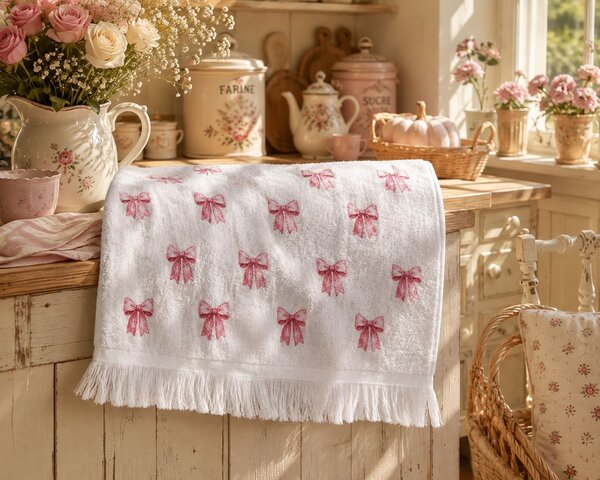 Kuchynský froté uterák s motívom mašličiek - 40*66 cm - Clayre & Eef