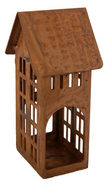 Hrdzavý svietnik v tvare domčeka Rustic Charm - 5*6*12 cm - Clayre & Eef
