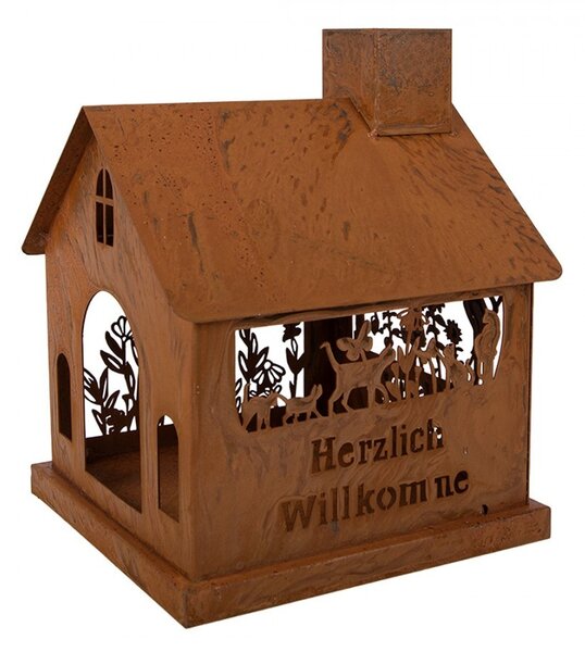 Hrdzavý svietnik v tvare domčeka Rustic Charm- 17*17*22 cm - Clayre & Eef