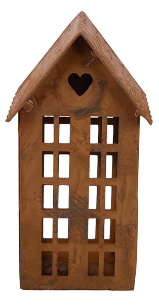 Hrdzavý svietnik v tvare domčeka Rustic Charm - 5*6*12 cm - Clayre & Eef