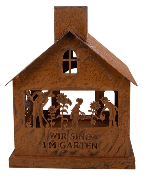 Hrdzavý svietnik v tvare domčeka Rustic Charm- 17*17*22 cm - Clayre & Eef