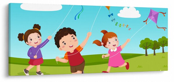 Obraz - Deti púšťajú draka (120x50 cm)