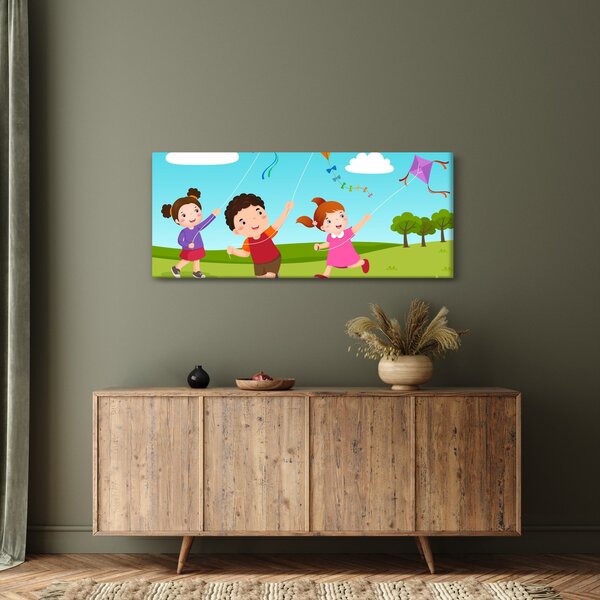 Obraz - Deti púšťajú draka (120x50 cm)