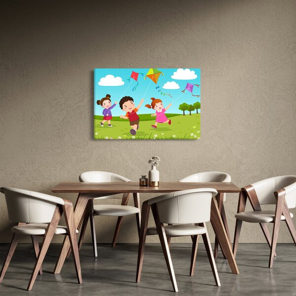 Obraz - Deti púšťajú draka (90x60 cm)