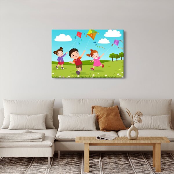 Obraz - Deti púšťajú draka (90x60 cm)