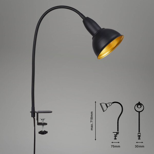 Upínacia lampa Hygge Comfort light Retro, čierna, Čierna, Obývacia izba / jedáleň, kov, Vintage, Lampa s klipom/do zásuvky