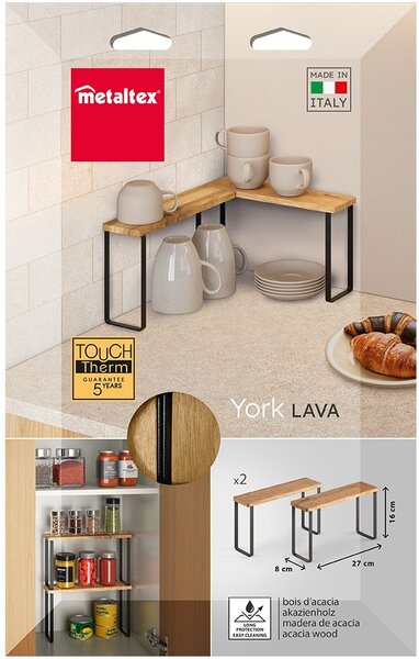 Drevené prídavné poličky v matnej čierno-prírodnej farbe v súprave 2 ks 27x8 cm York – Metaltex
