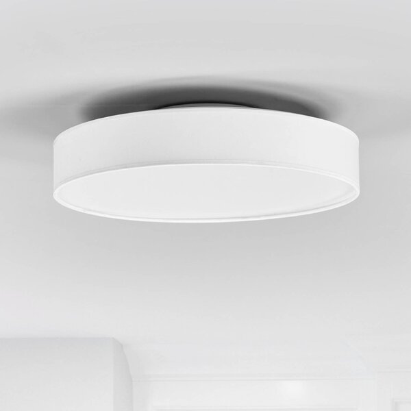Lindby LED stropné svietidlo Saira, Ø 40 cm, biela, textil, Biela / opálová, Obývacia izba / jedáleň, Textil / látka / hodváb, Moderný, Závesné svietidlo