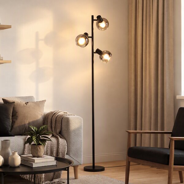 Inteligentná stojaca lampa čierna s dymovým sklom vrátane 3 Wifi P45 - Vidro