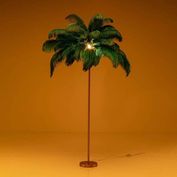 KARE Feather Palm stojacia lampa s perím, zelená, Mosadz / zlato, Obývacia izba / jedáleň, kov, Dizajn